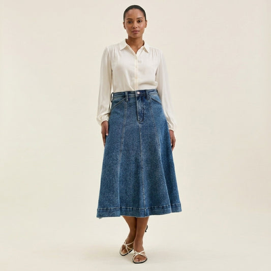 Judy Blue HW Lasso Denim Skirt Medium Stone