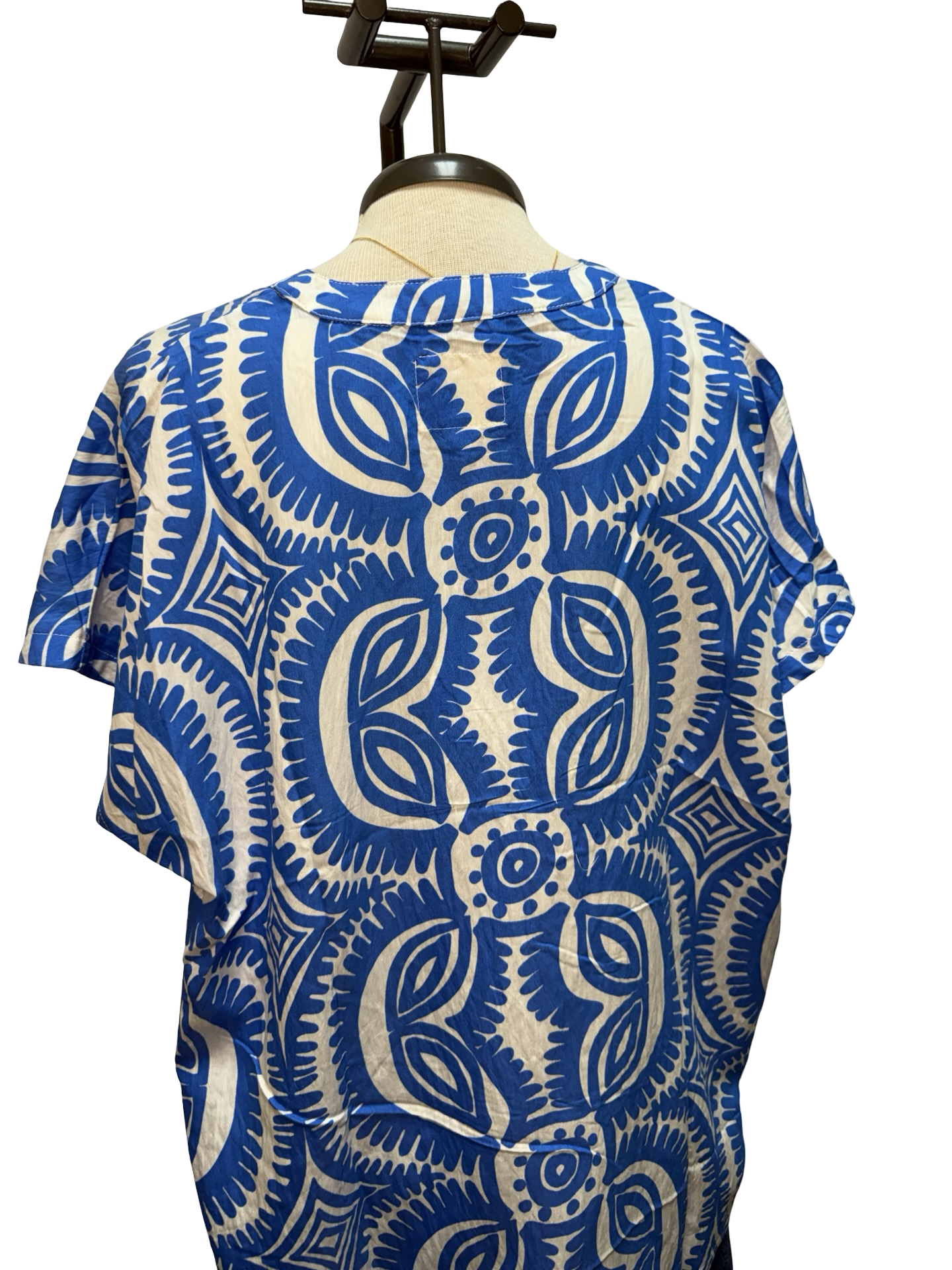 Geometric Print V Neck Top Blue
