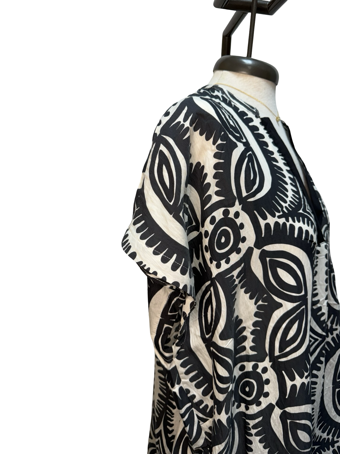 Geometric Print V Neck Top Black