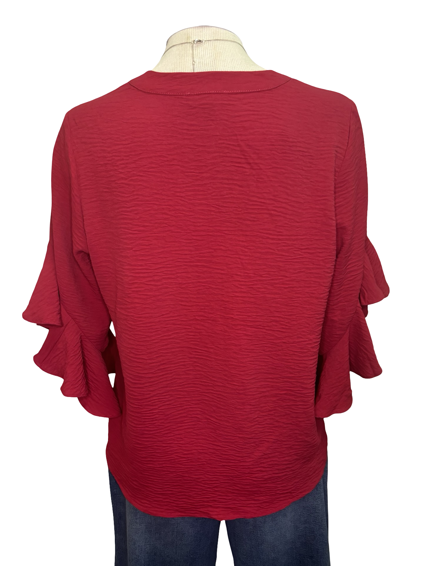 Bell Sleeve Pleated Detail Top Berry Red