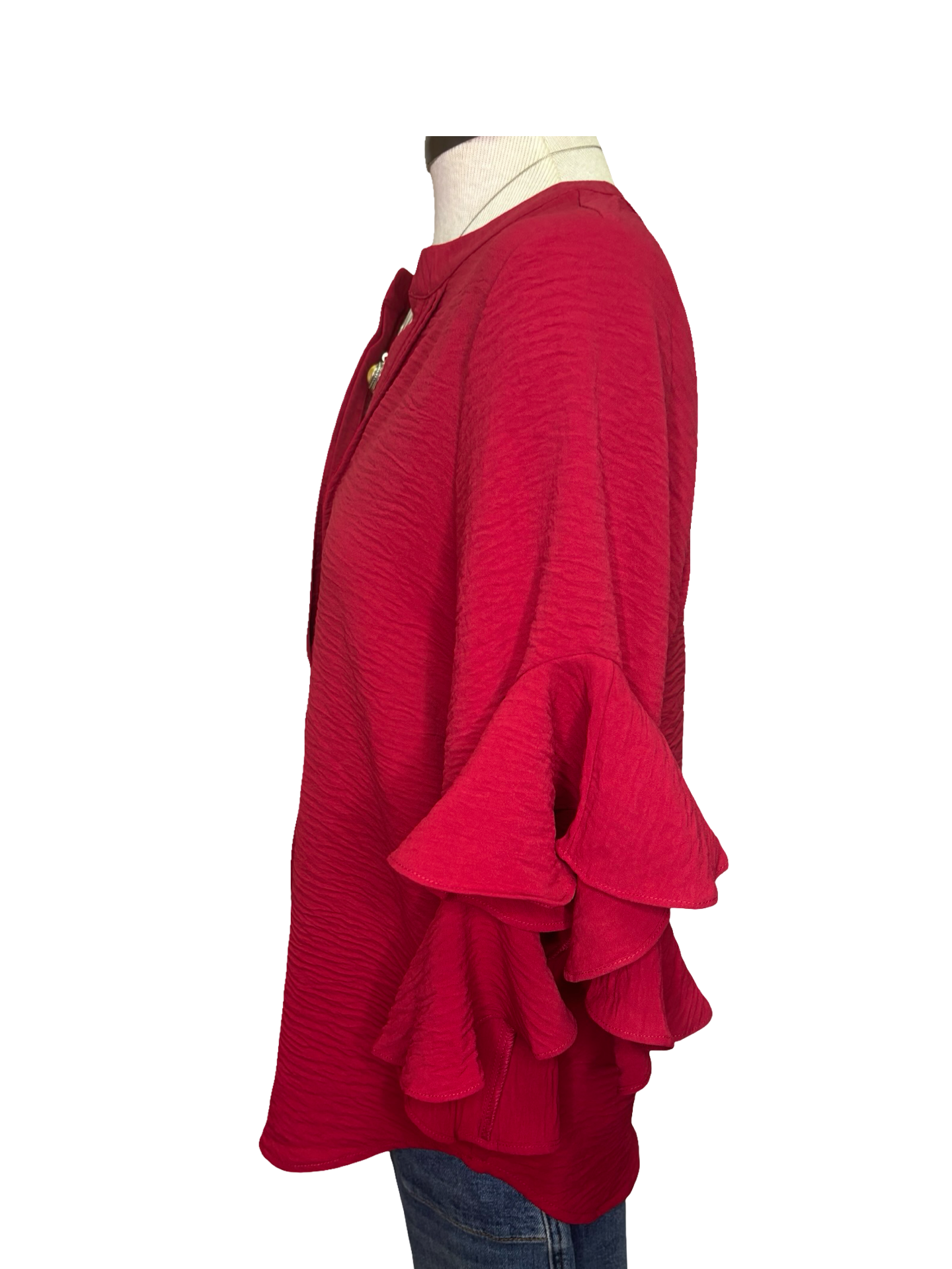 Bell Sleeve Pleated Detail Top Berry Red