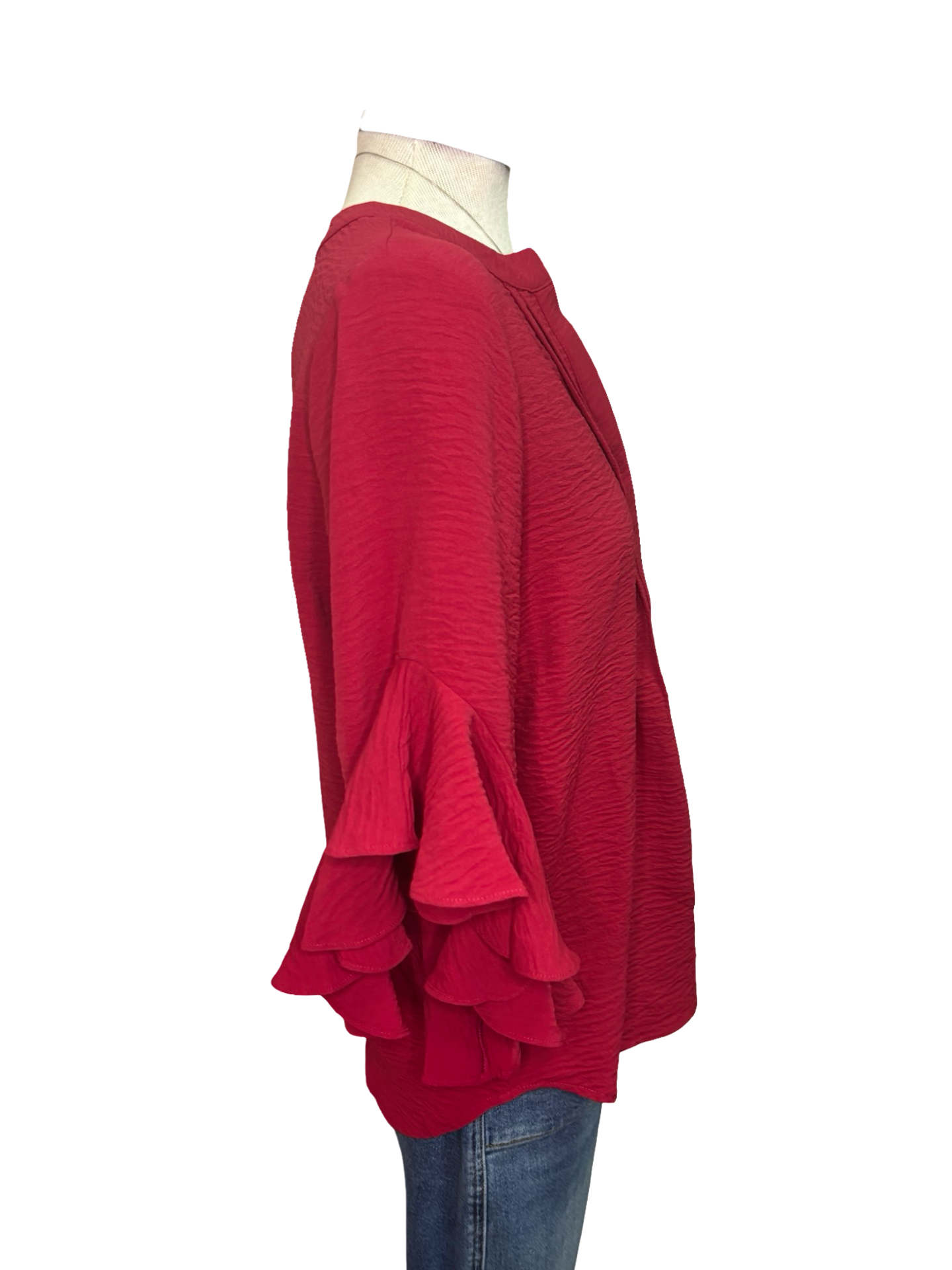 Bell Sleeve Pleated Detail Top Berry Red