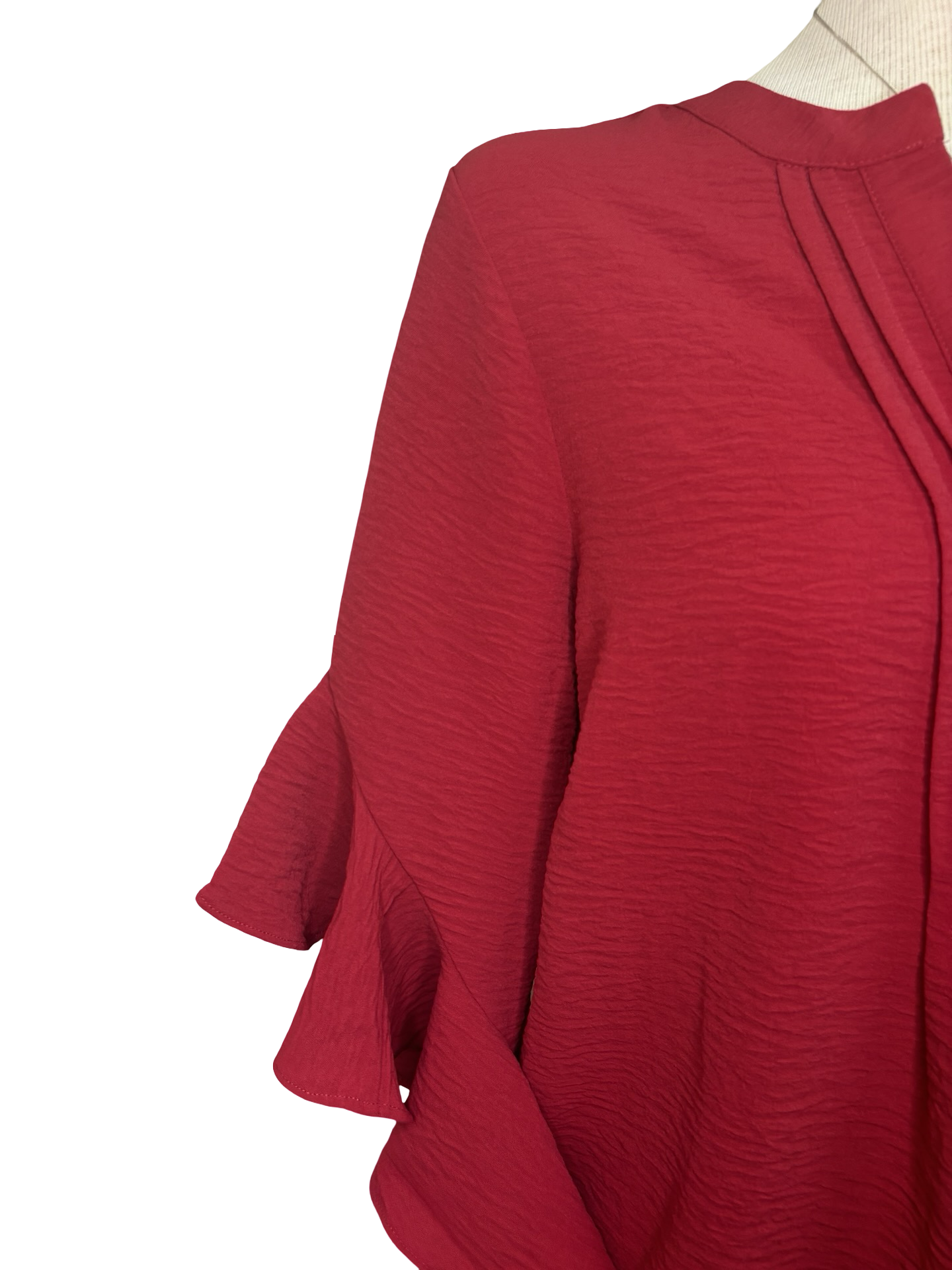 Bell Sleeve Pleated Detail Top Berry Red