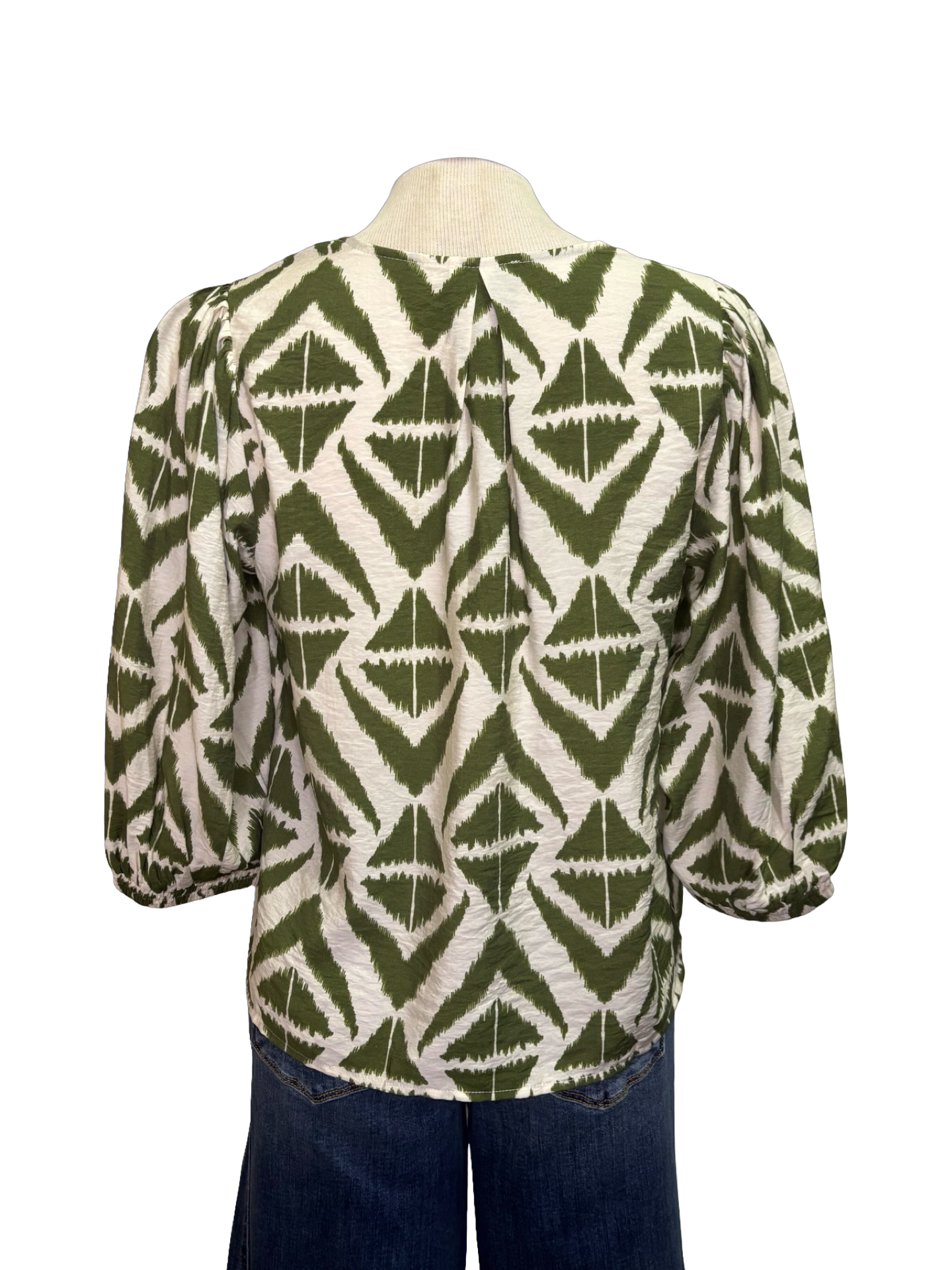 Bold Print V Neck Olive