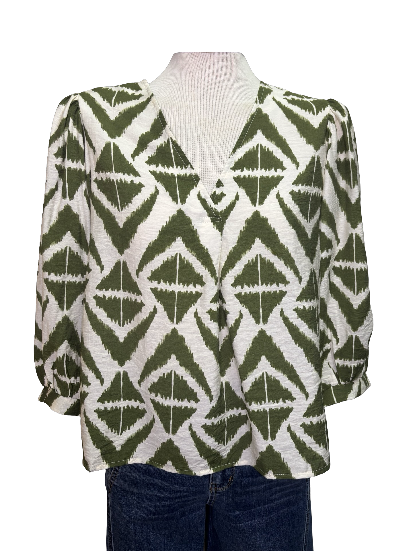 Bold Print V Neck Olive