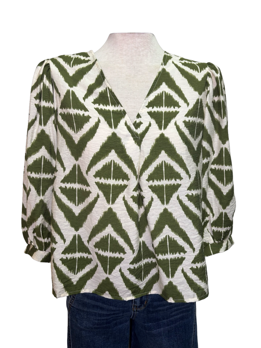 Bold Print V Neck Olive