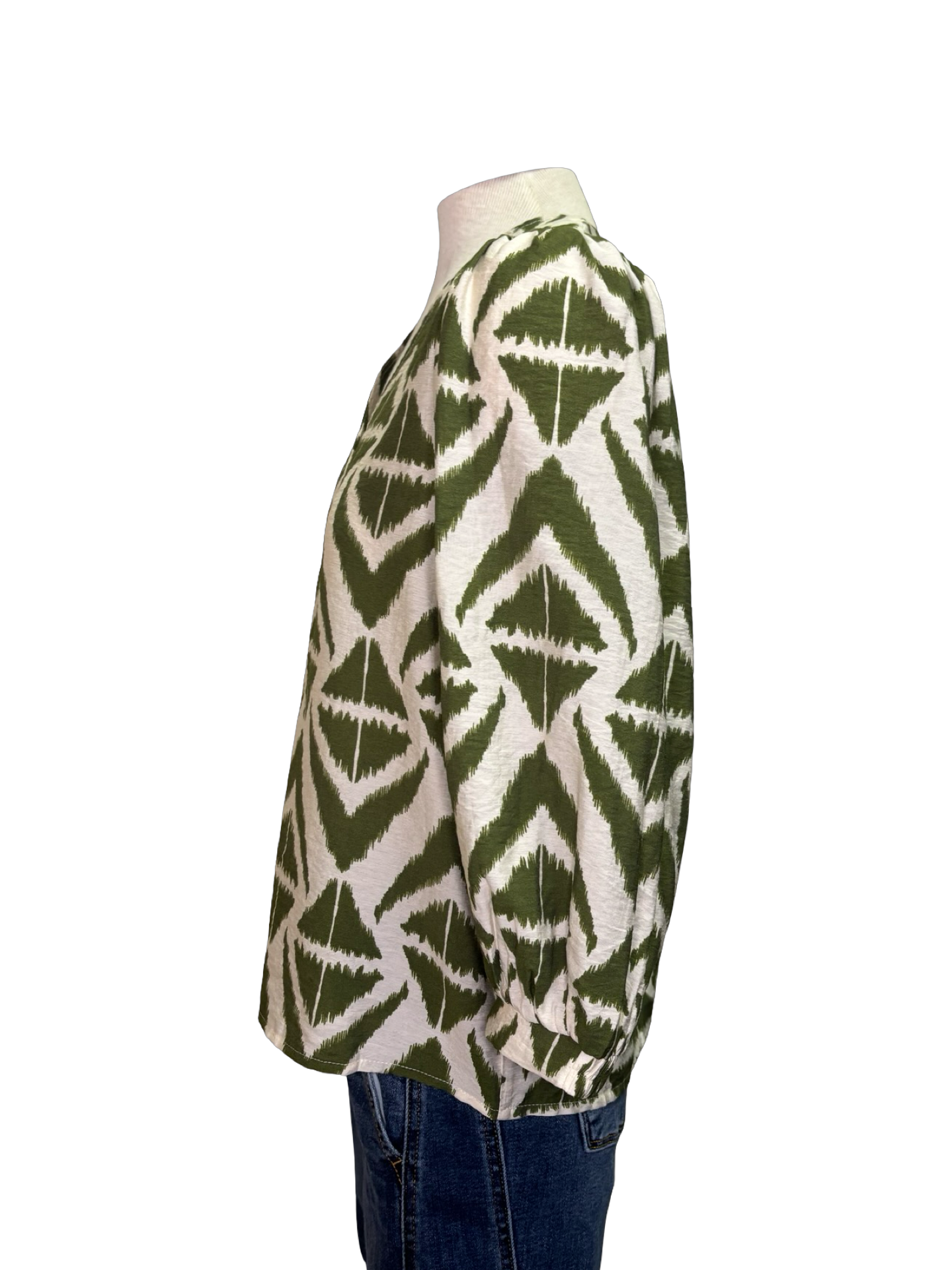 Bold Print V Neck Olive