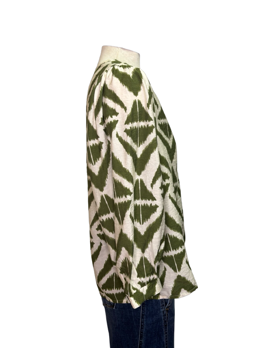 Bold Print V Neck Olive