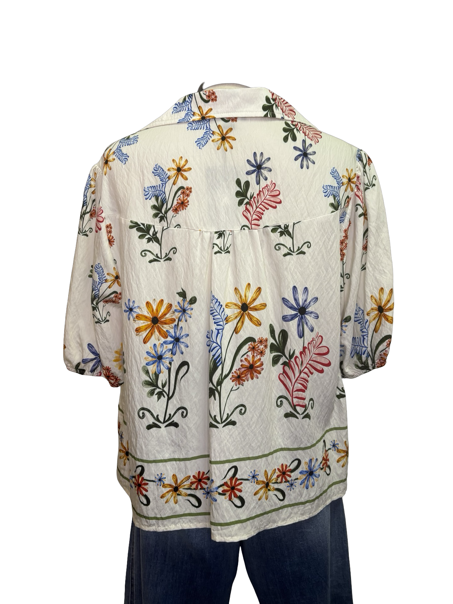 Floral Print Button Up Blouse Ivory