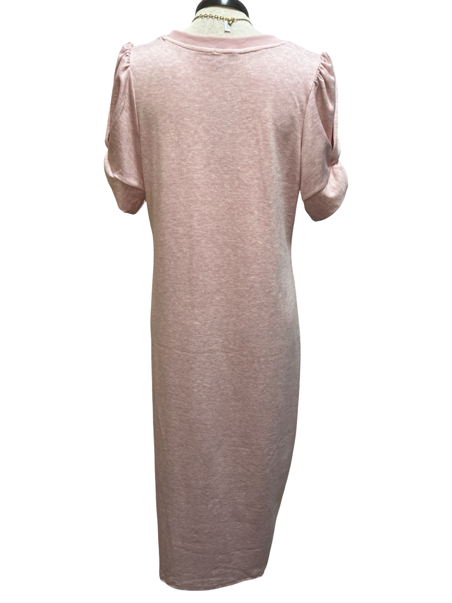 Knit Twist Sleeve Midi Dress Baby Pink