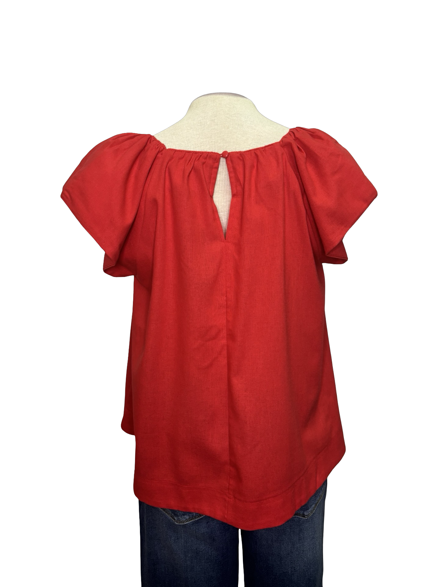 Linen V Neck Cap Sleeve Top Red