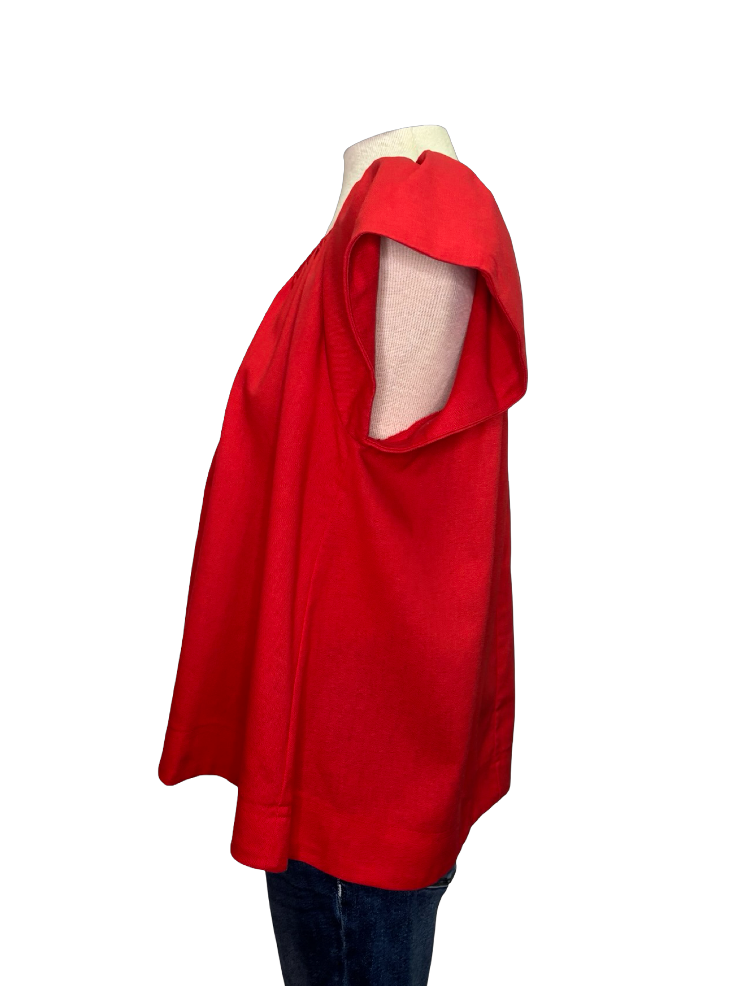 Linen V Neck Cap Sleeve Top Red