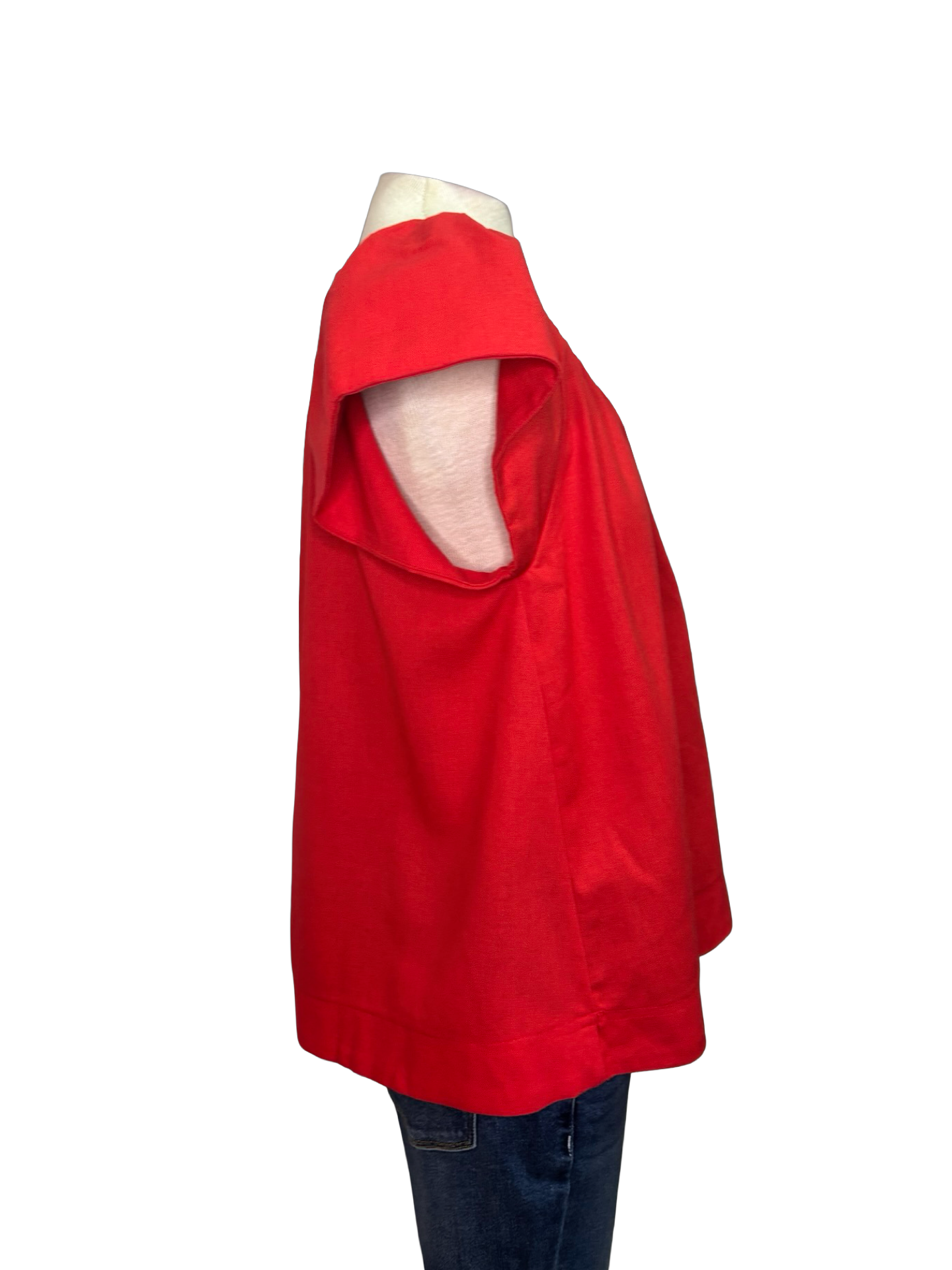 Linen V Neck Cap Sleeve Top Red
