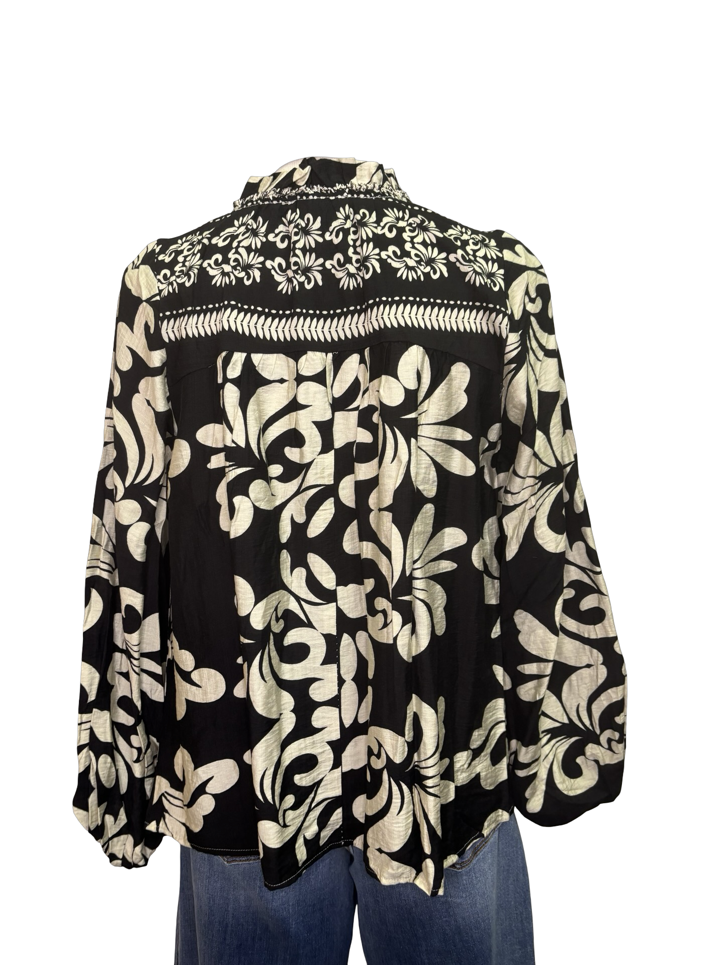 Long Sleeve Ruffled Neck Blouse