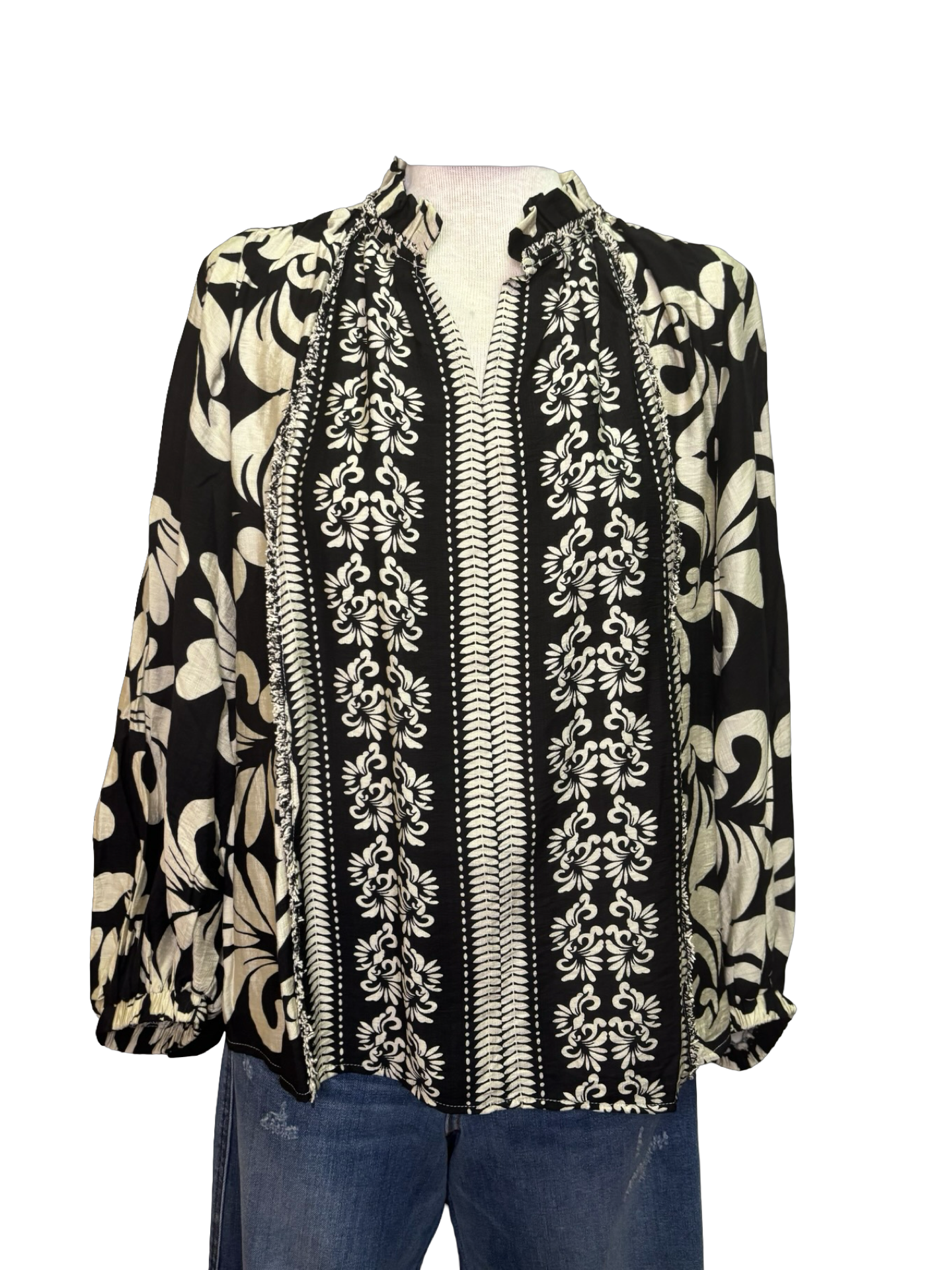 Long Sleeve Ruffled Neck Blouse