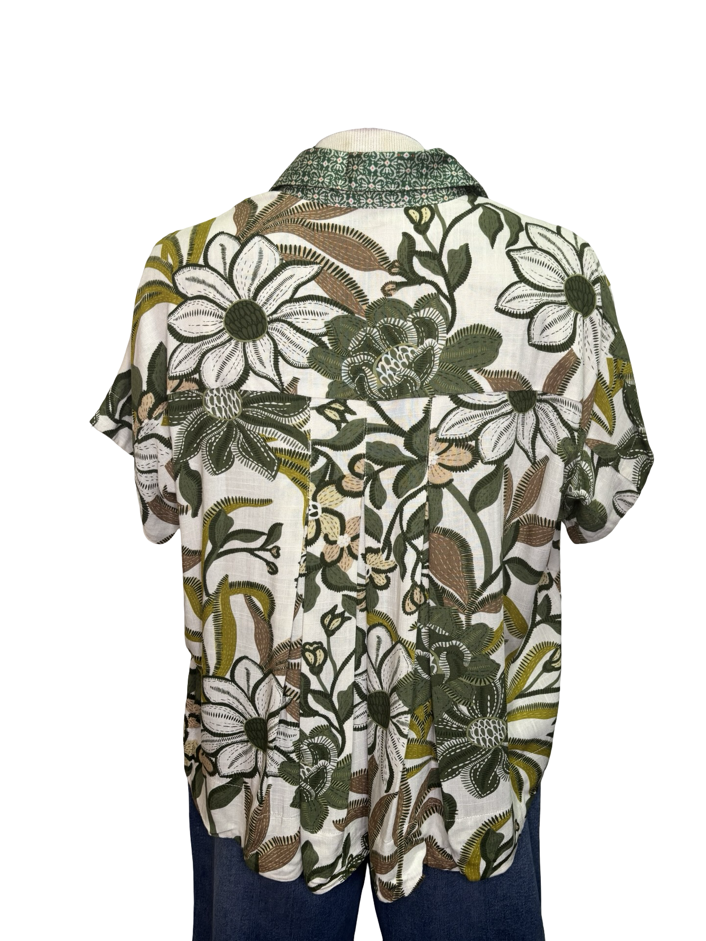 Pleat Detailed Button Down Top Olive Mix