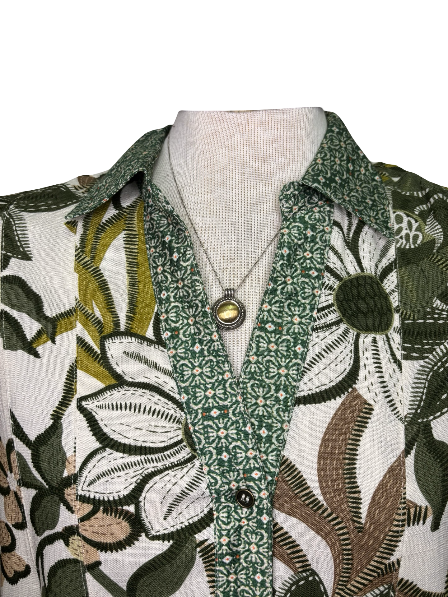 Pleat Detailed Button Down Top Olive Mix