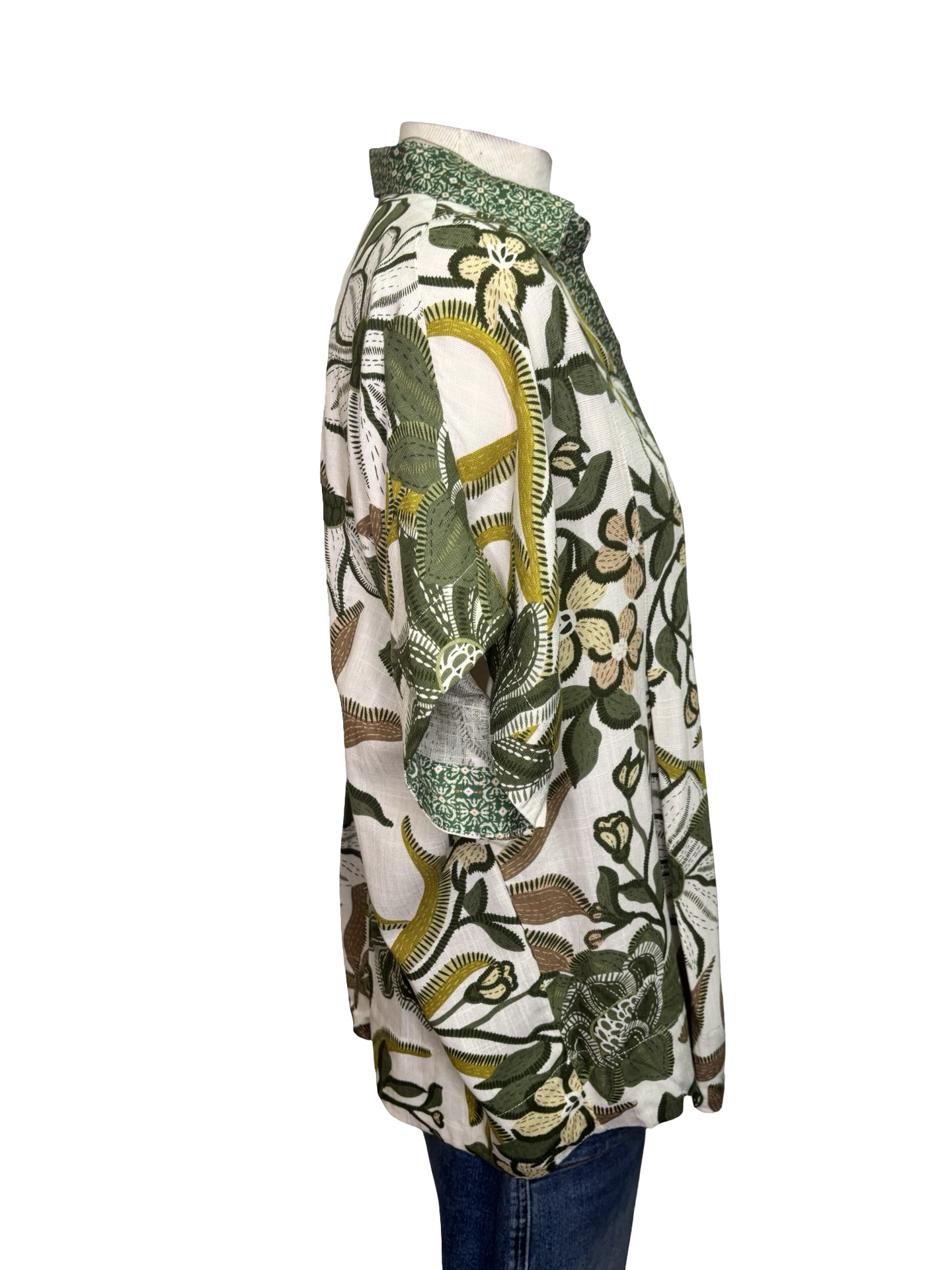 Pleat Detailed Button Down Top Olive Mix