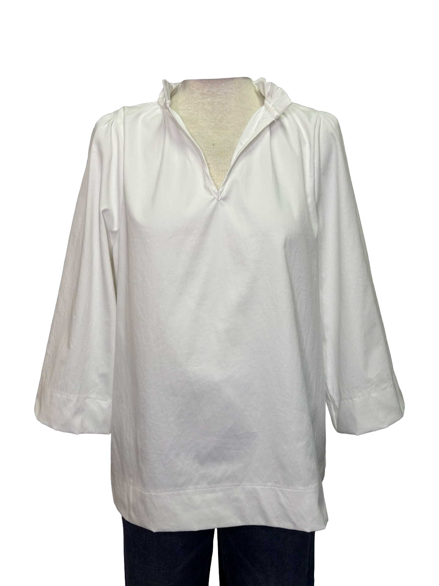 Ruffled Neck Blouse White