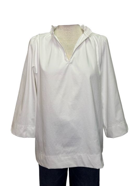 Ruffled Neck Blouse White