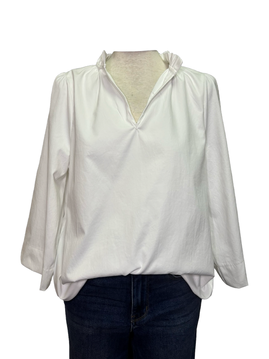 Ruffled Neck Blouse White