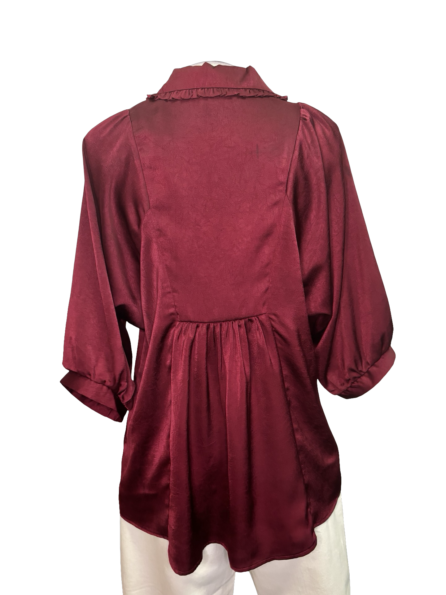 Satin V Neck Blouse Burgundy