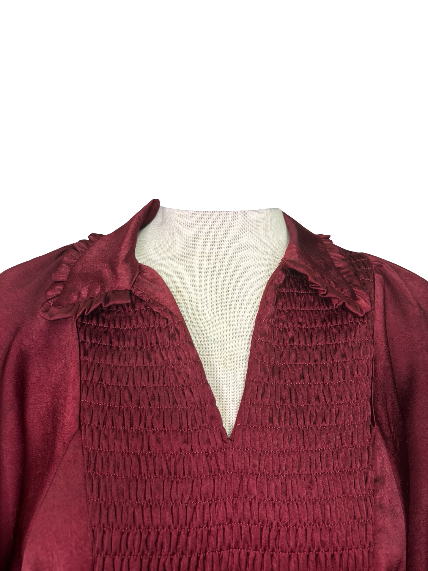 Satin V Neck Blouse Burgundy