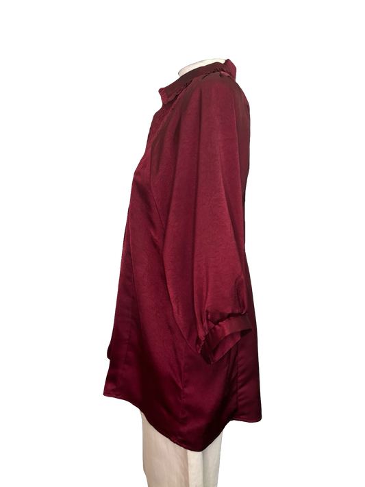 Satin V Neck Blouse Burgundy