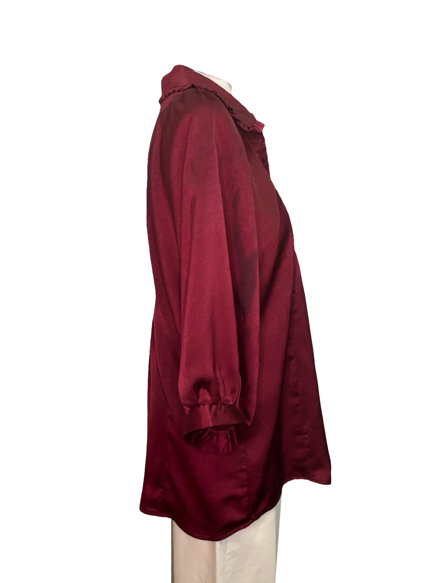 Satin V Neck Blouse Burgundy