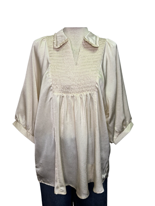 Satin V Neck Blouse Cream