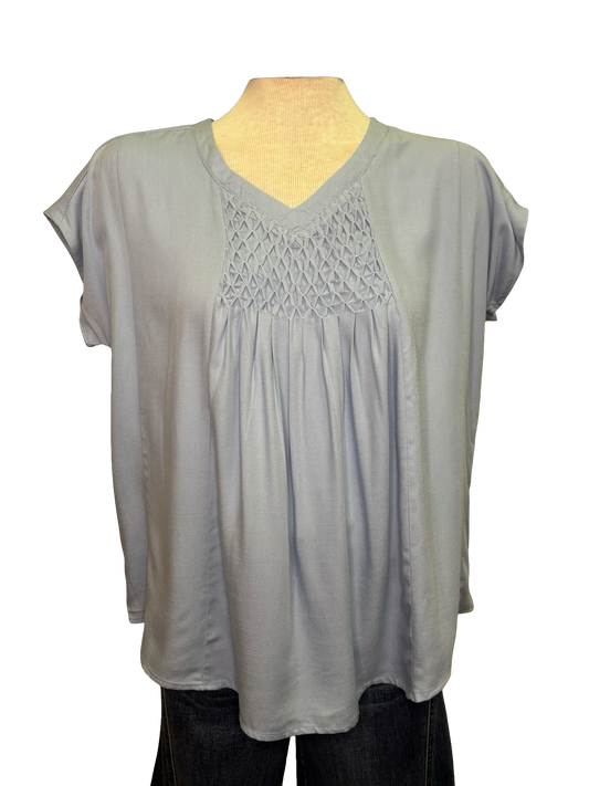 Short Sleeve Smocked Top Lt Blue
