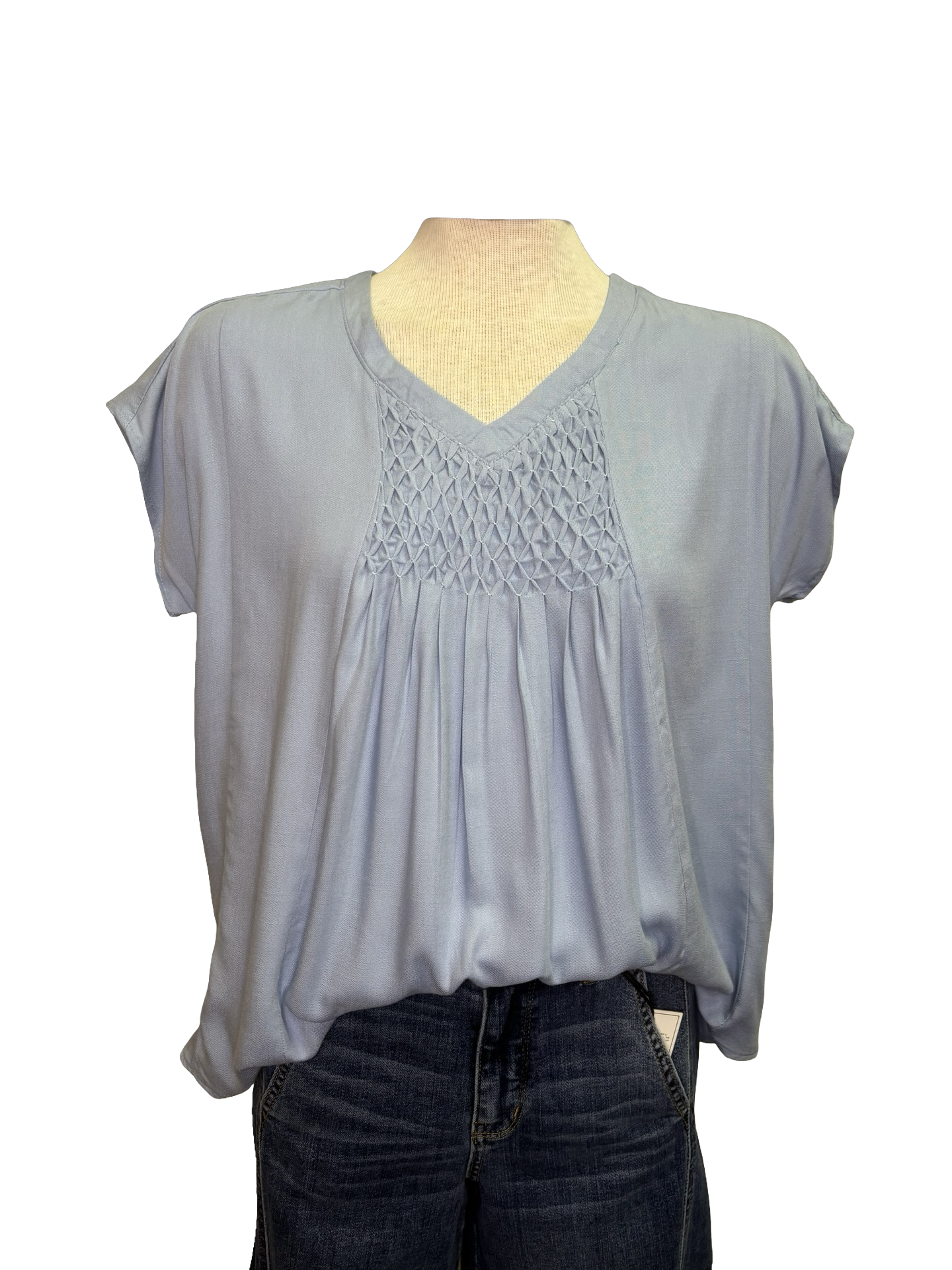 Short Sleeve Smocked Top Lt Blue