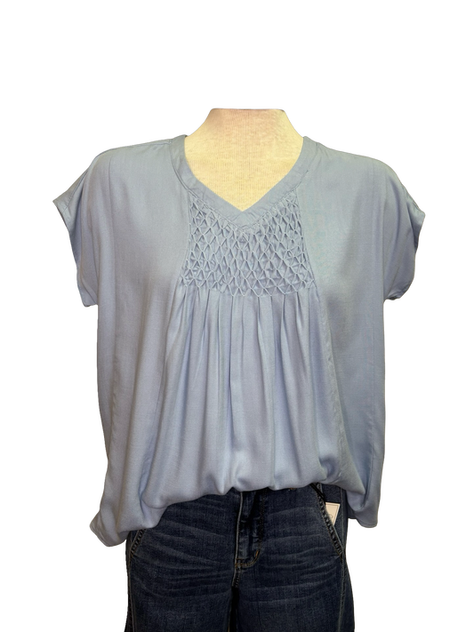 Short Sleeve Smocked Top Lt Blue