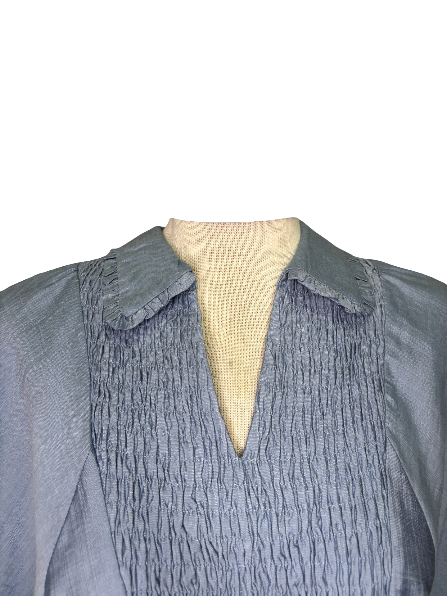 Smocked Puff Sleeve Top Lt Denim