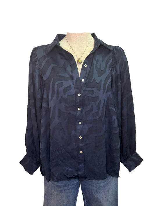 Button Down Textured Top Navy