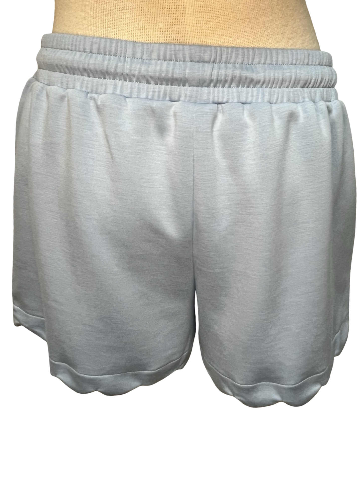Elastic Waist Scallop Shorts Blue