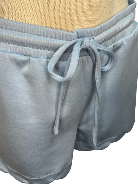 Elastic Waist Scallop Shorts Blue