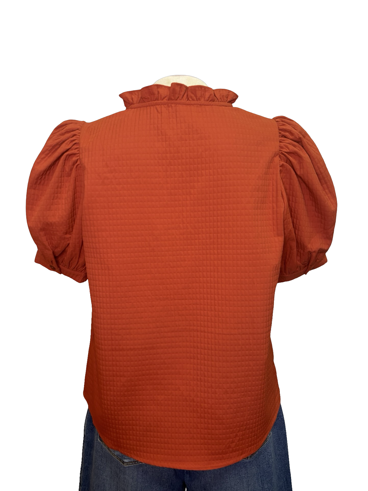 Ruffle V Neck Puff Sleeve Top Rust
