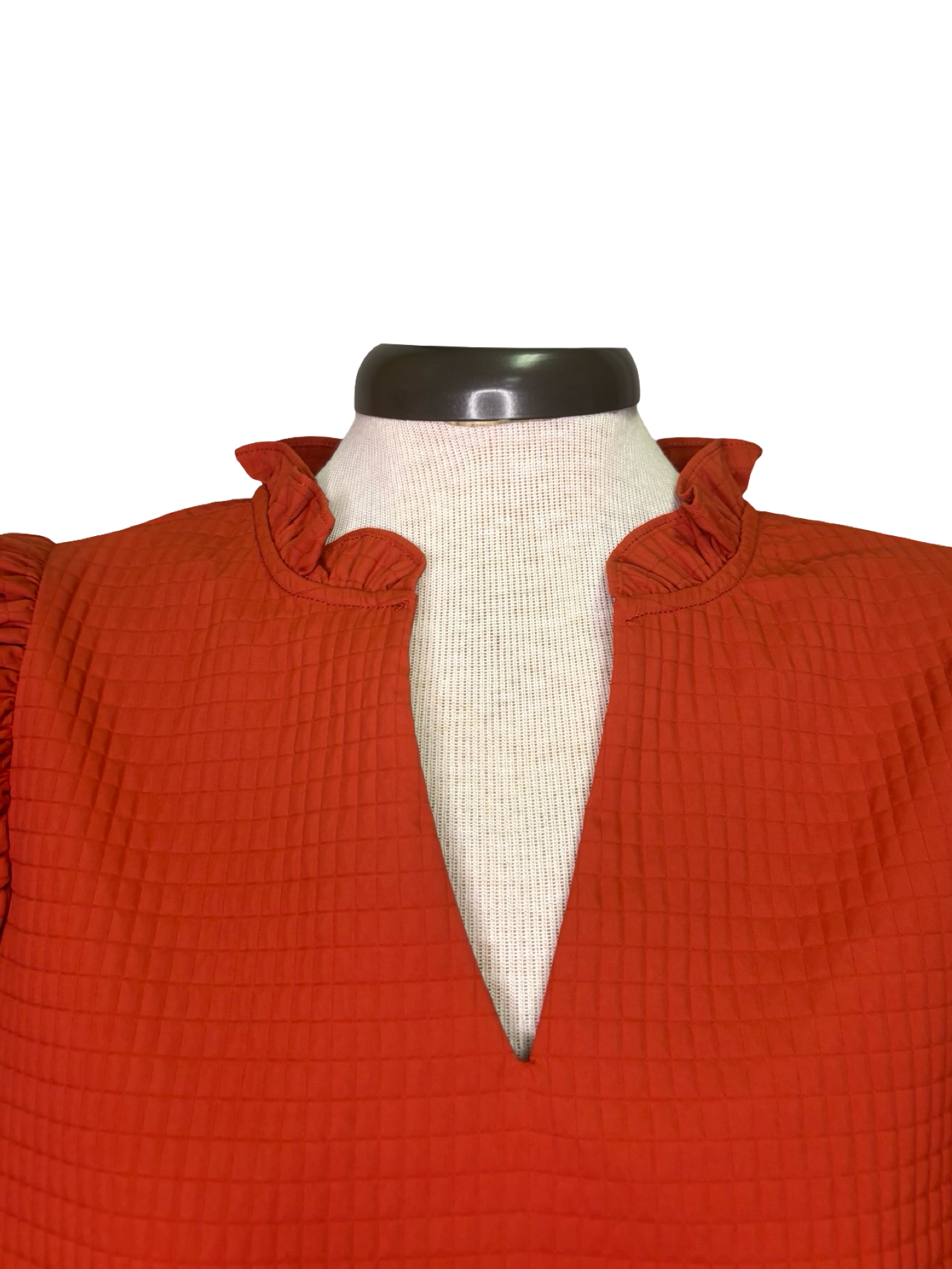 Ruffle V Neck Puff Sleeve Top Rust