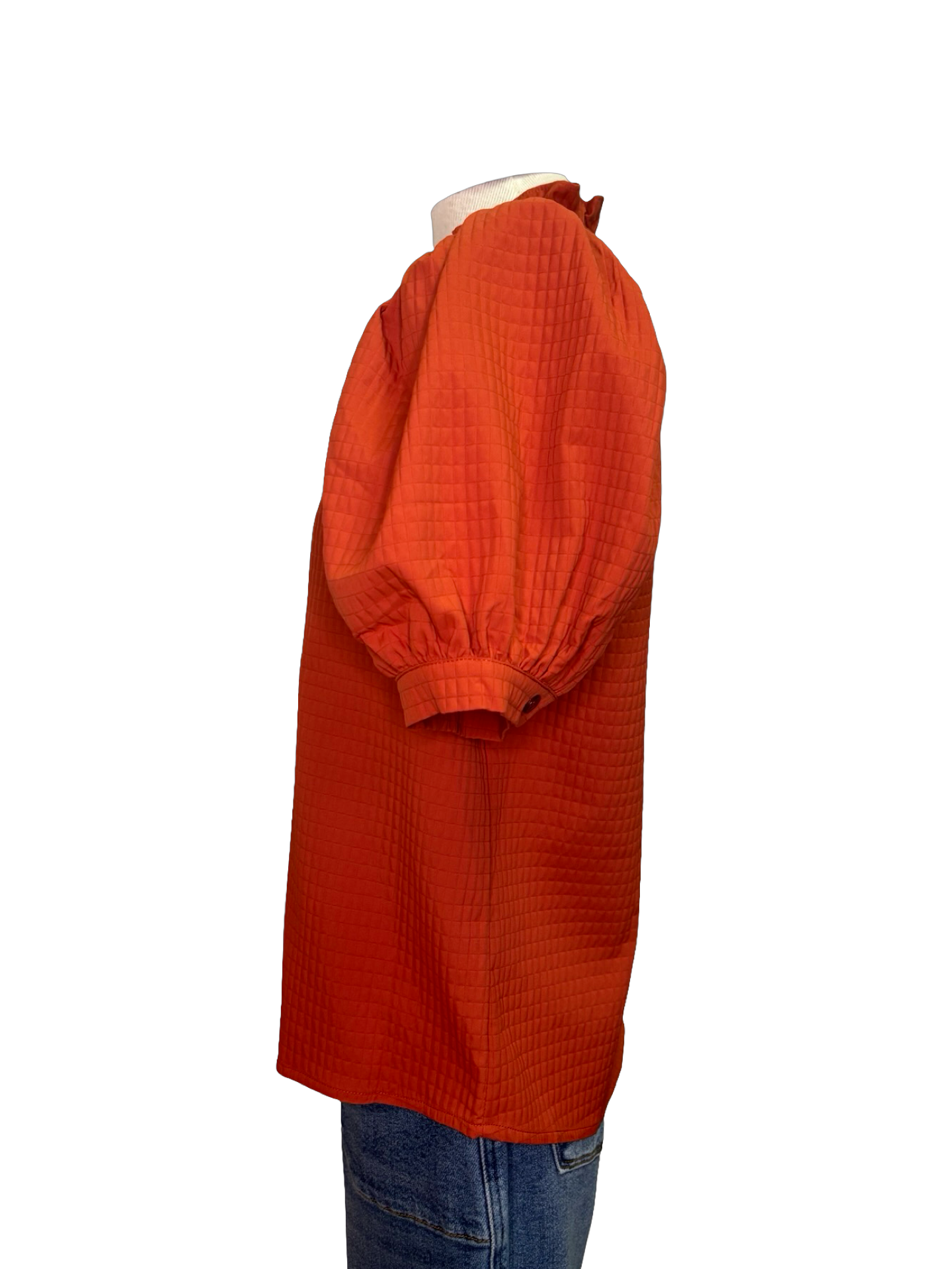 Ruffle V Neck Puff Sleeve Top Rust