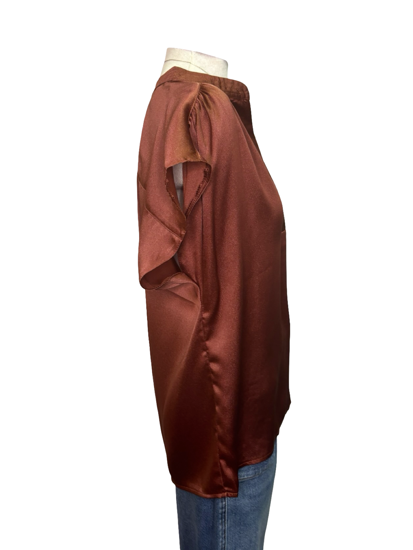 V Neck Drop Satin Blouse Brick