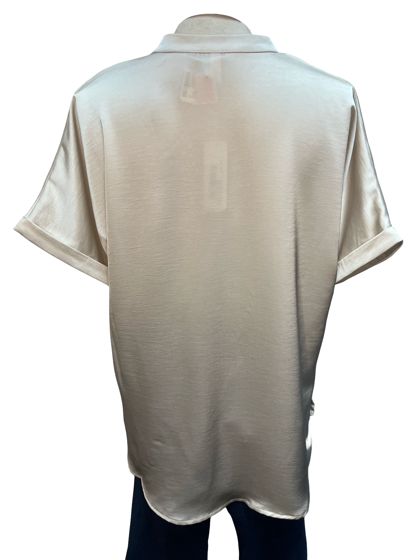 V Neck Placket Cuffs Sleeve Top Cream