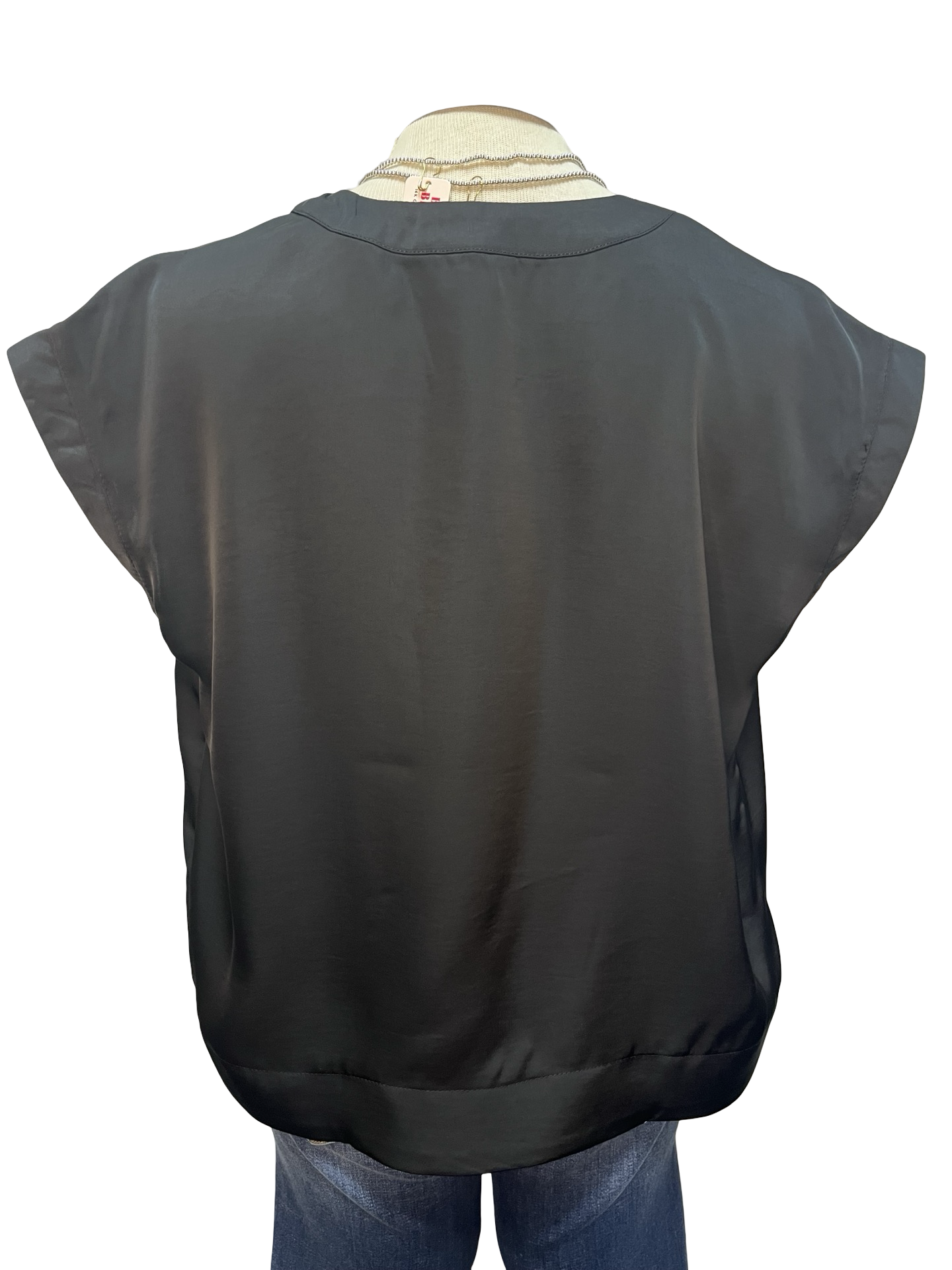 V Neck Placket Shirring Top Black