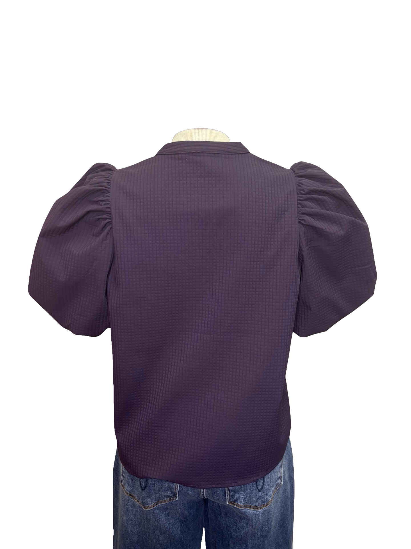 V Neck Puff Sleeve Top Purple