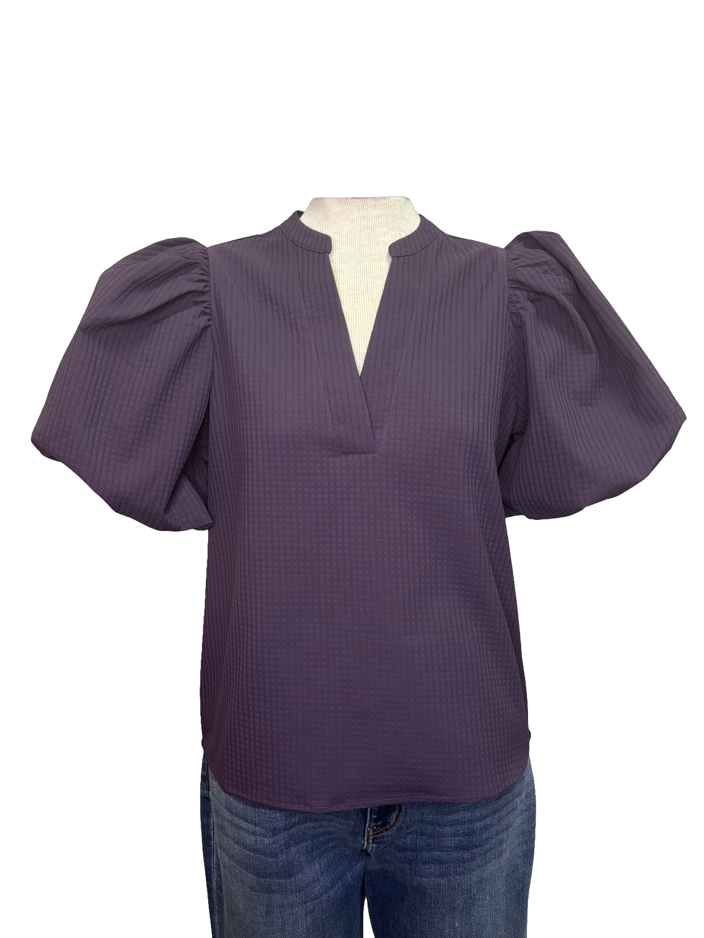 V Neck Puff Sleeve Top Purple