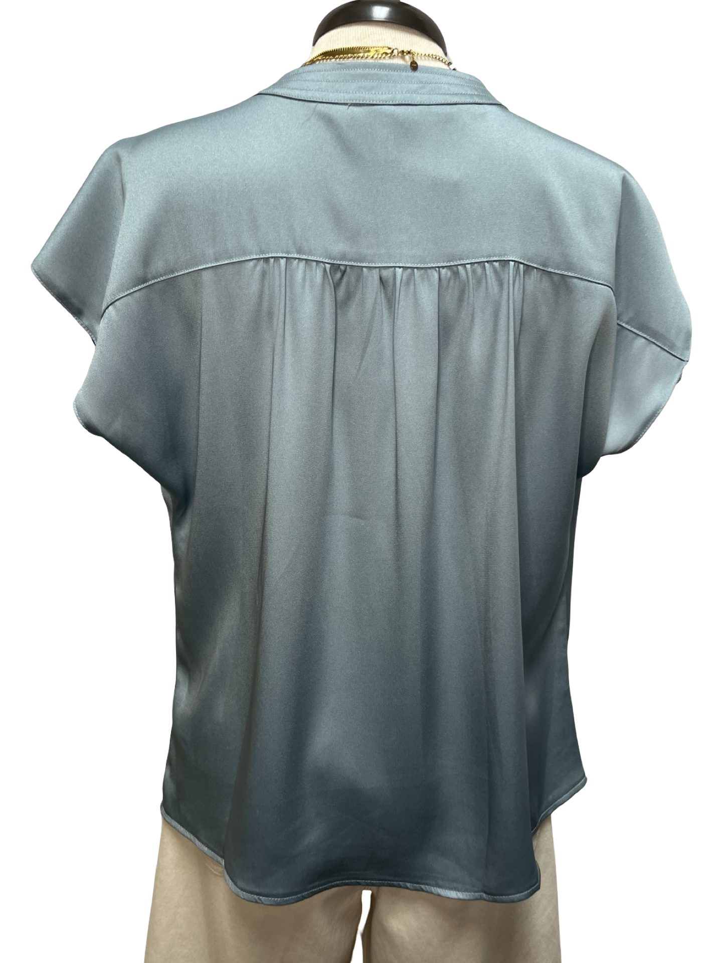 V Neckline Cap Sleeve Top Dusty Blue