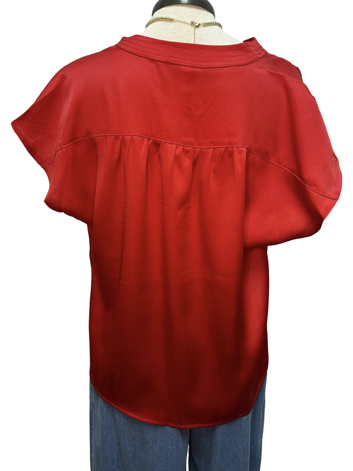 V Neckline Cap Sleeve Top Red