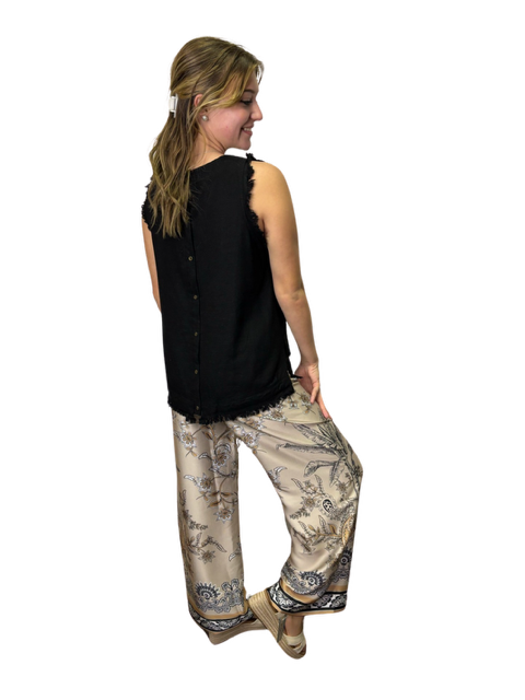 Sleeveless Back Button Tank Black