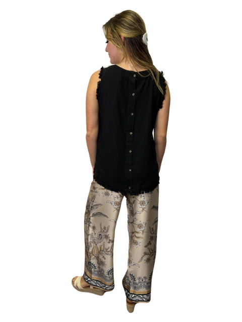 Sleeveless Back Button Tank Black