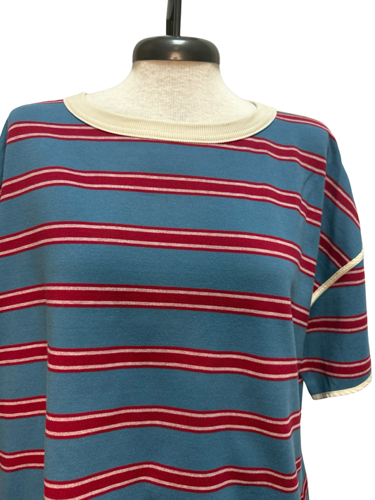 Soft Washed Striped Boxy Top Bubblegum Blue